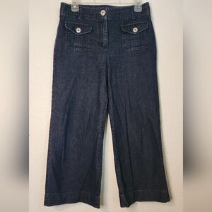 Talbots Wide Leg Cropped Dark Wash Denim with Button-Close Front Pockets, Size 6